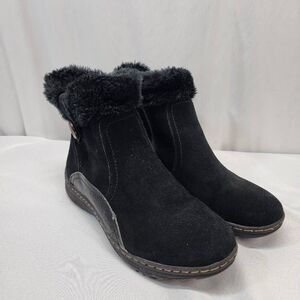Bearpaw Black Suede Faux Fur Ankle Boots Women’s 11 M Winter Comfort